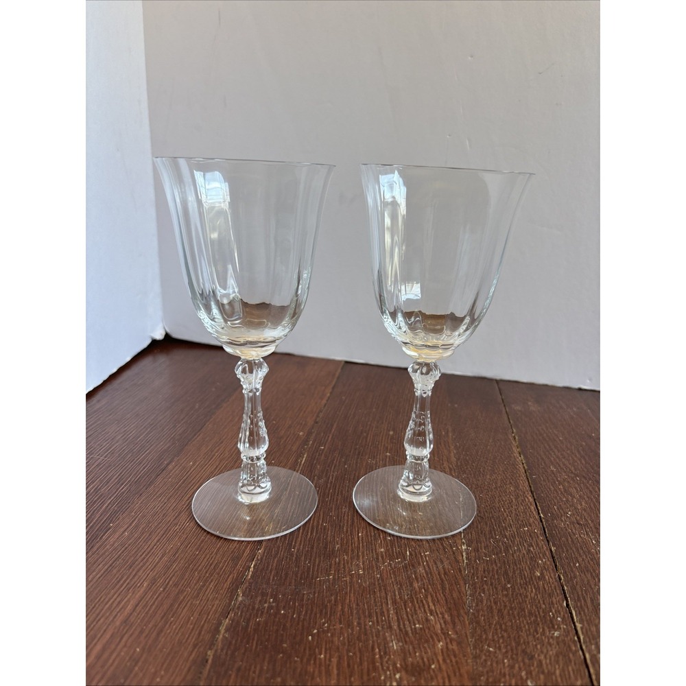 Fostoria Wilma Crystal Wine or Water Goblets Faceted,‎ 7 5/8" Set for 2